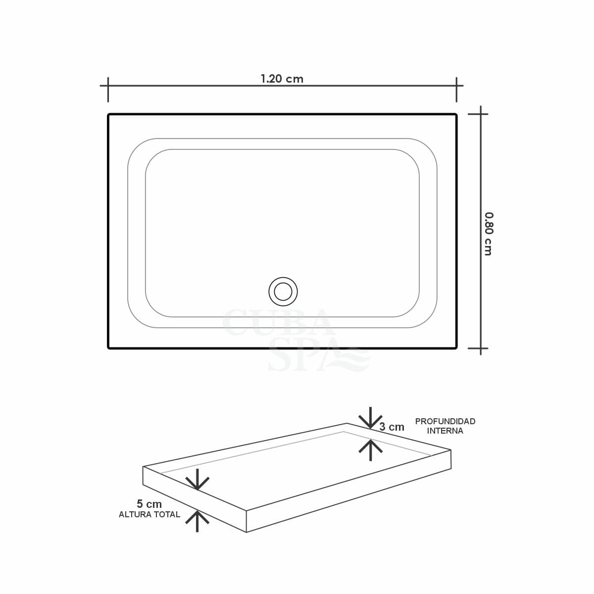 Poza de ducha 120*80*5 cm - para empotrar