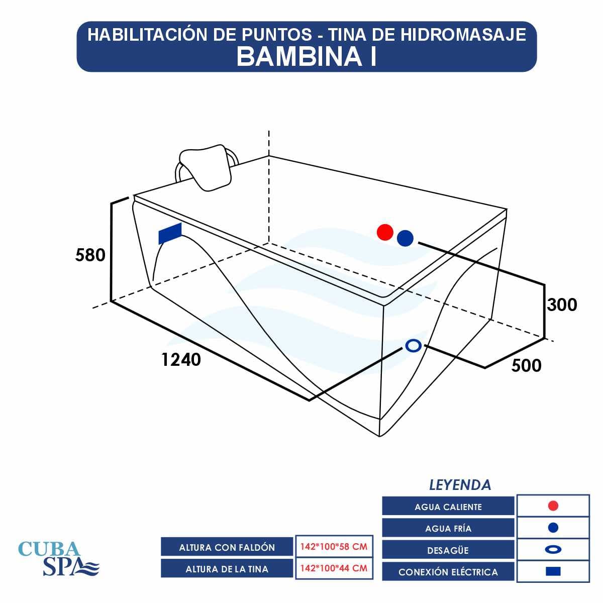 Tina Hidromasaje Rectangular - BAMBINA I 142*100