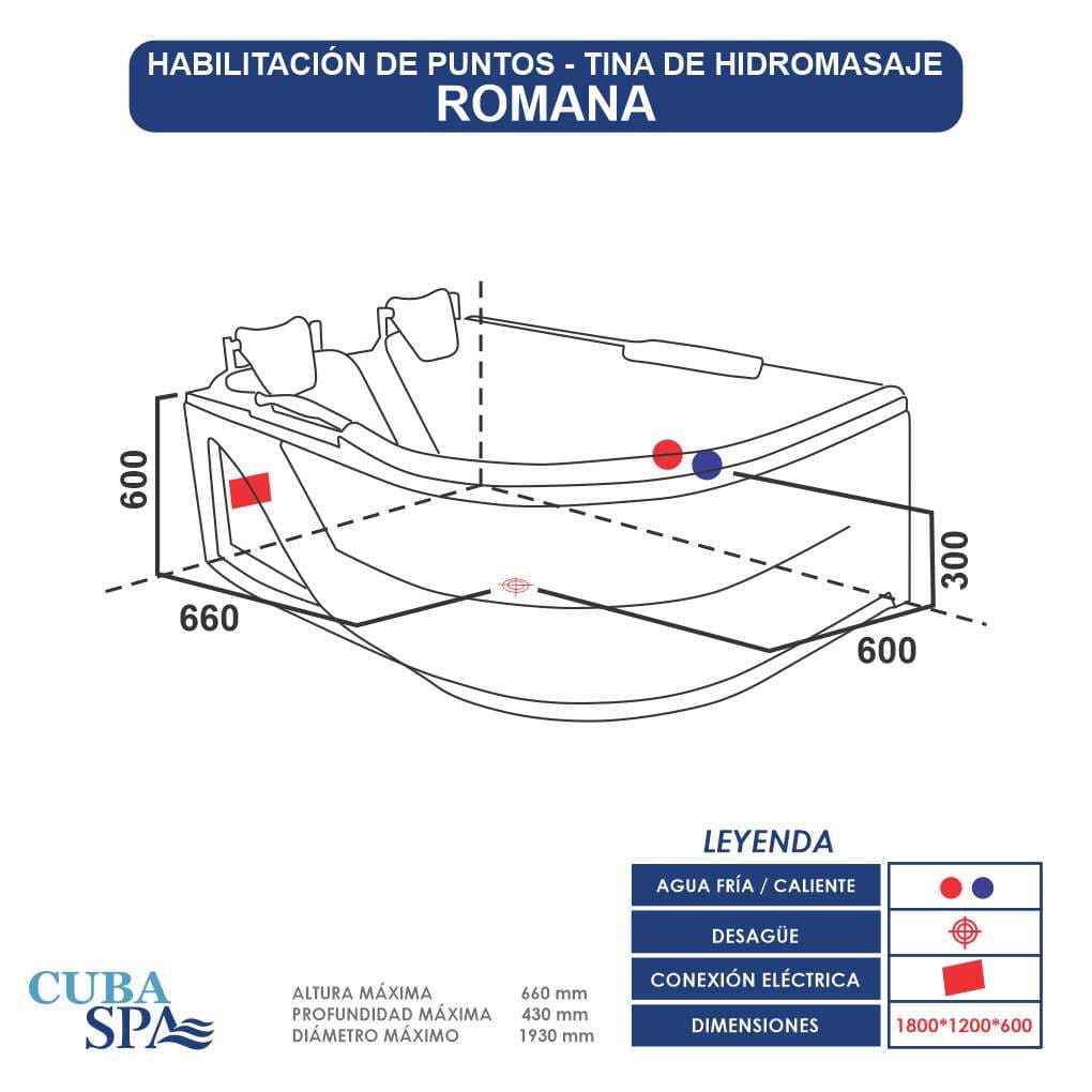 Tina Hidromasaje Rectangular - ROMANA IZQUIERDA180*120*43