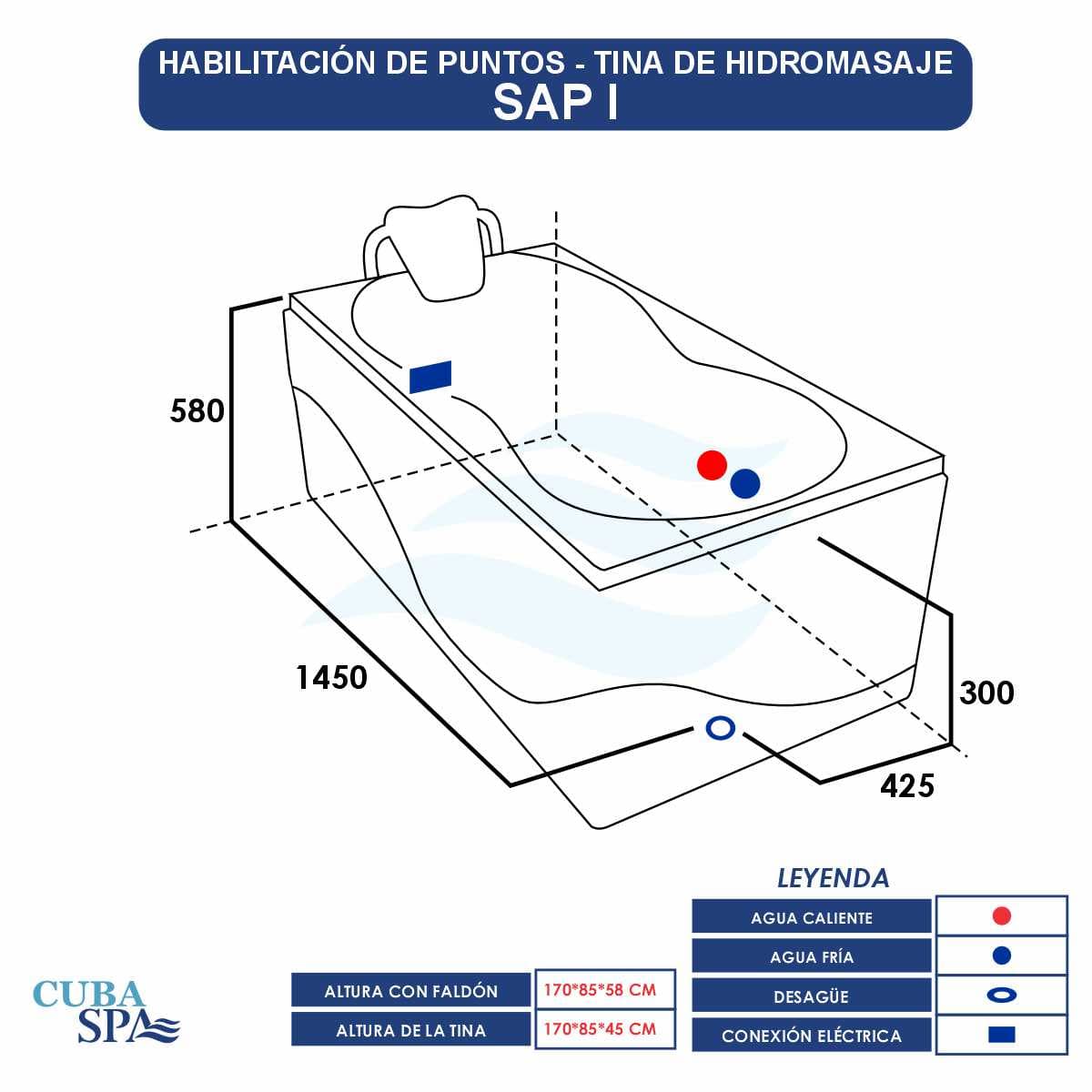 Tina Hidromasaje Rectangular - SAP I 170*85