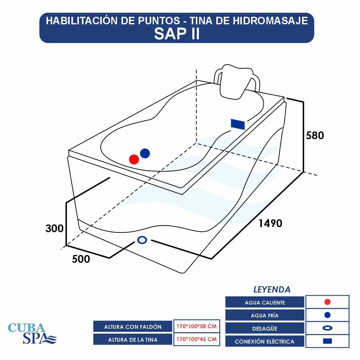 Tina Hidromasaje Rectangular – SAP II 170*100