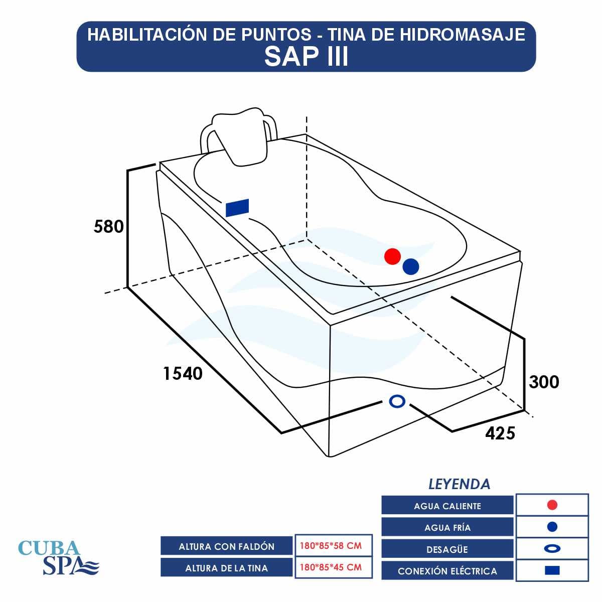 Tina Hidromasaje Rectangular - SAP III 180*85