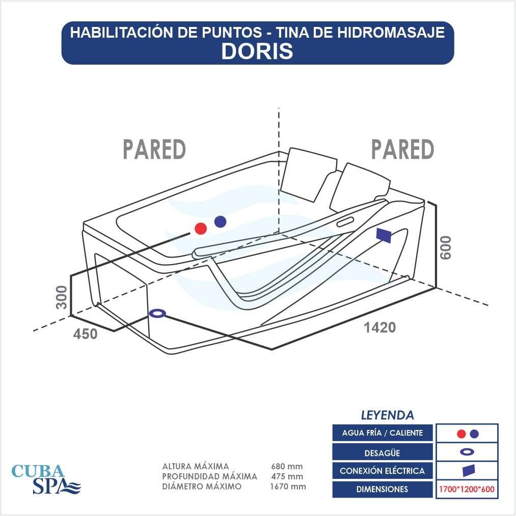 Tina Hidromasaje Rectangular - DORIS 170*120 izquierda