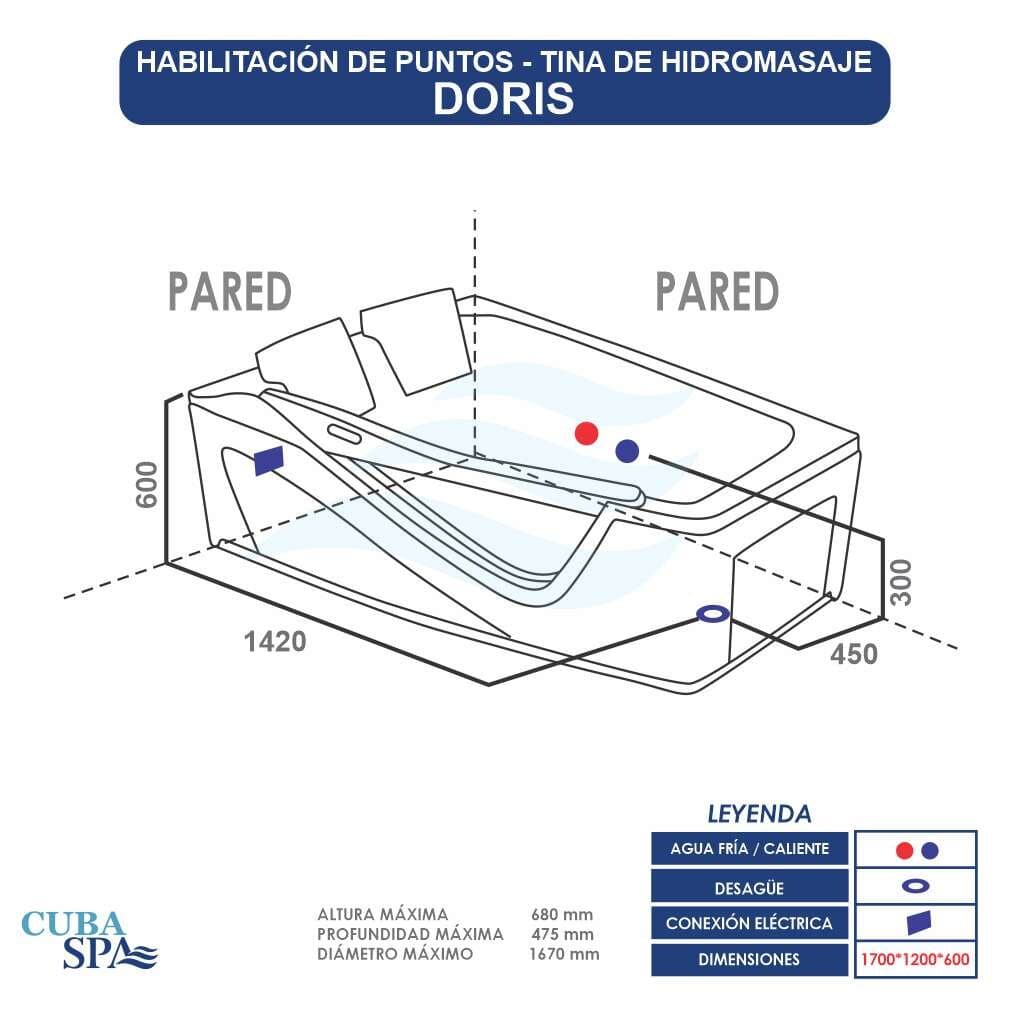 Tina Hidromasaje Rectangular - DORIS 170*120 derecha