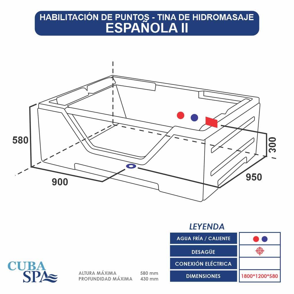 Tina Hidromasaje Rectangular - ESPAÑOLA 1.80*1.20*0.58