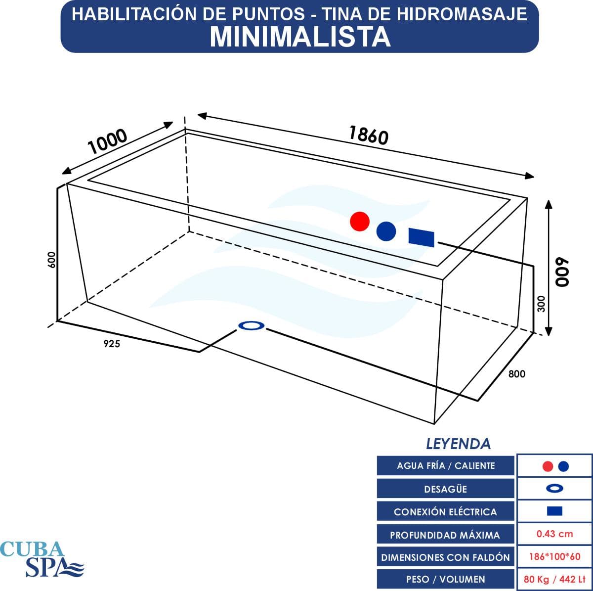 Tina Hidromasaje Rectangular - MINIMALISTA 186*100 — imagen 5