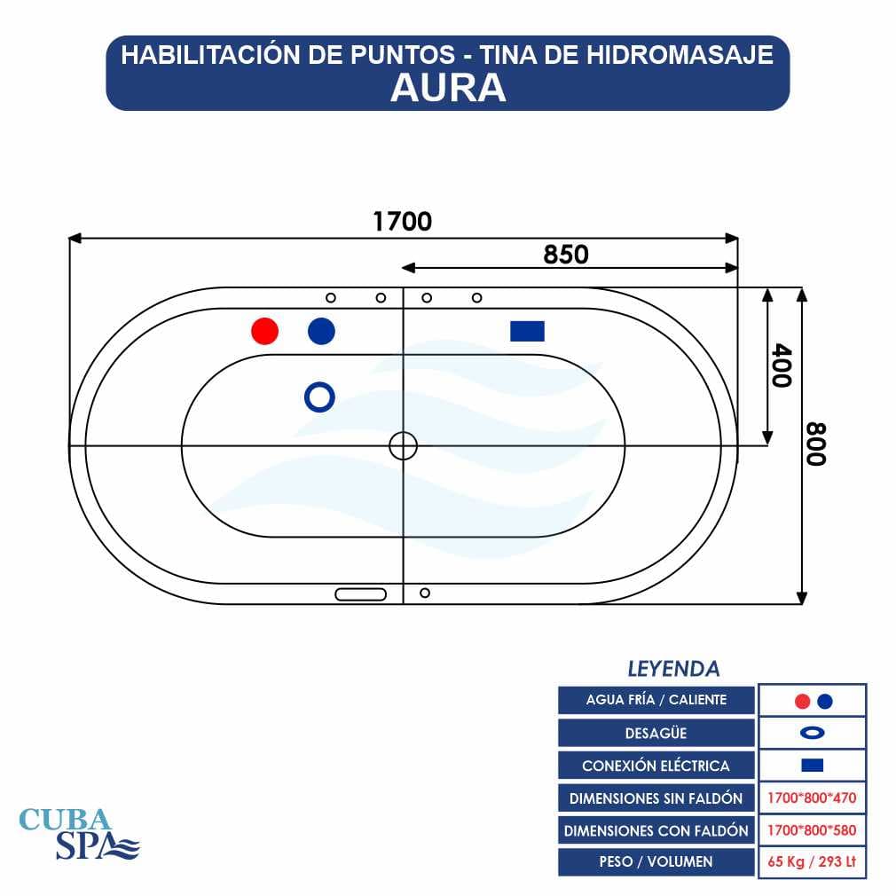 Tina Hidromasaje Ovalada - AURA 1.70*0.80