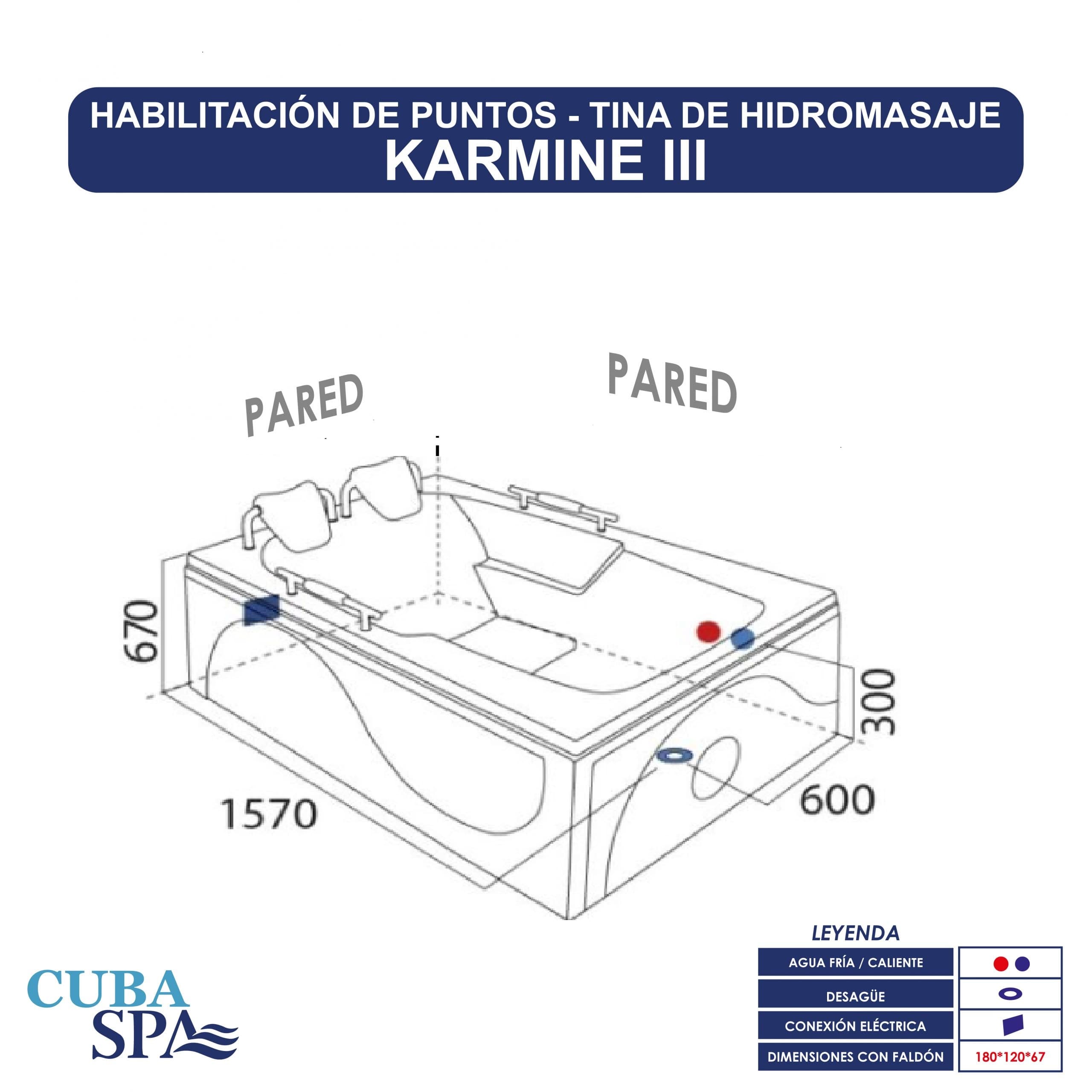 Tina Hidromasaje Rectangular - KARMINE II 180 × 120 × 54