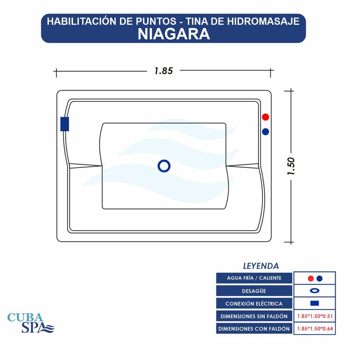 Tina Hidromasaje Rectangular - NIAGARA 185*150 — imagen 11