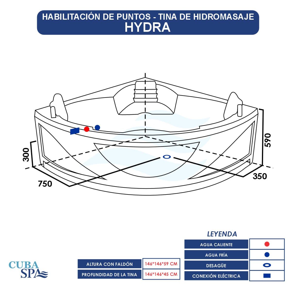 Tina Hidromasaje Esquinero - HYDRA 146*146