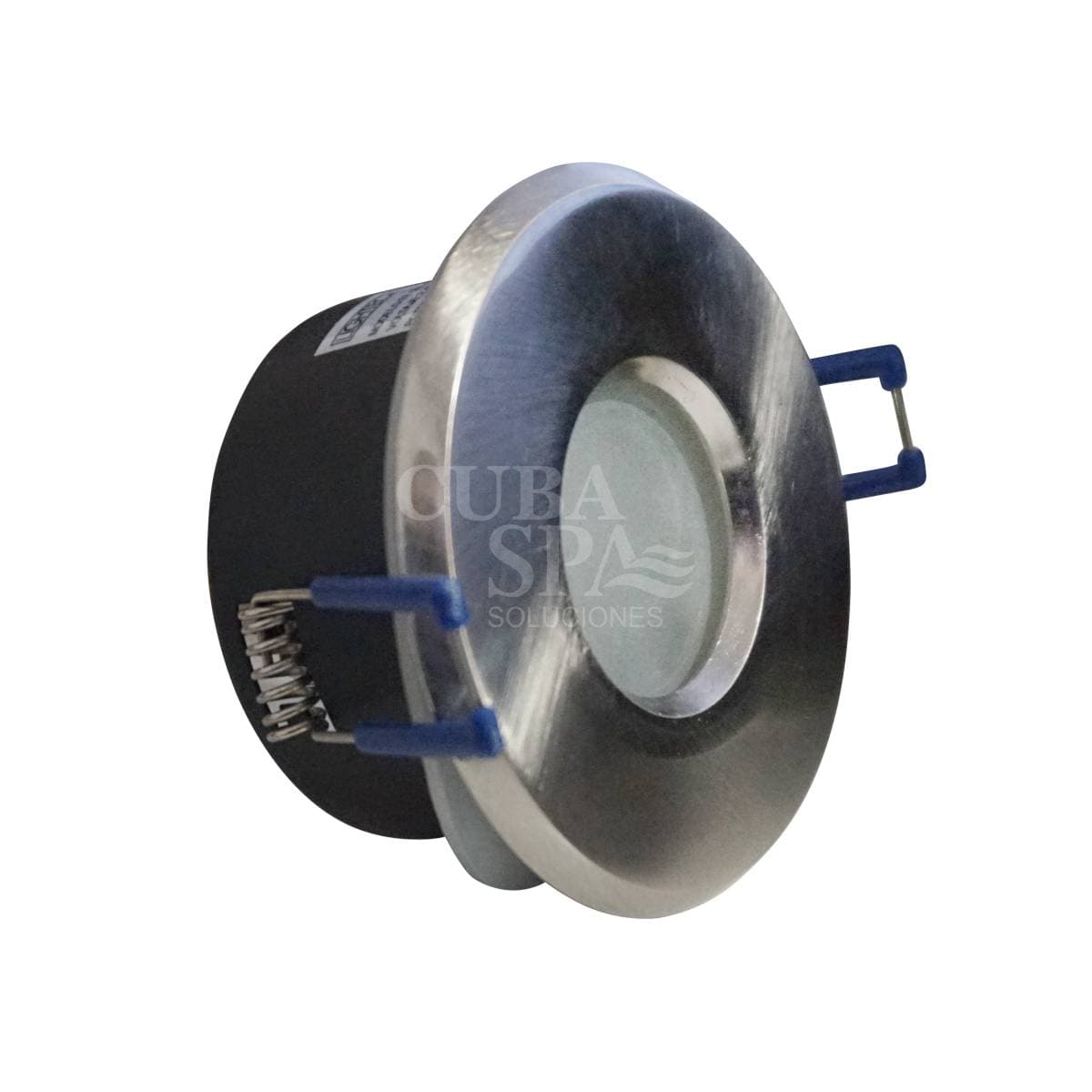 SPOT HERMETICO PLATEADO FIJO 220v CON FOCO LED PARA SPOT AZUL