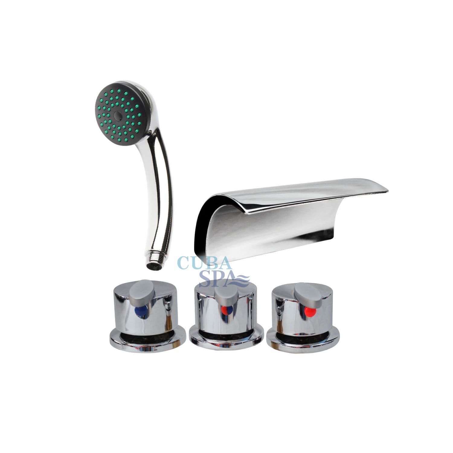 MEZCLADORA AL MUEBLE 3 PERILLAS – DUCHA TELÉFONO – CASCADA / ORIÓN