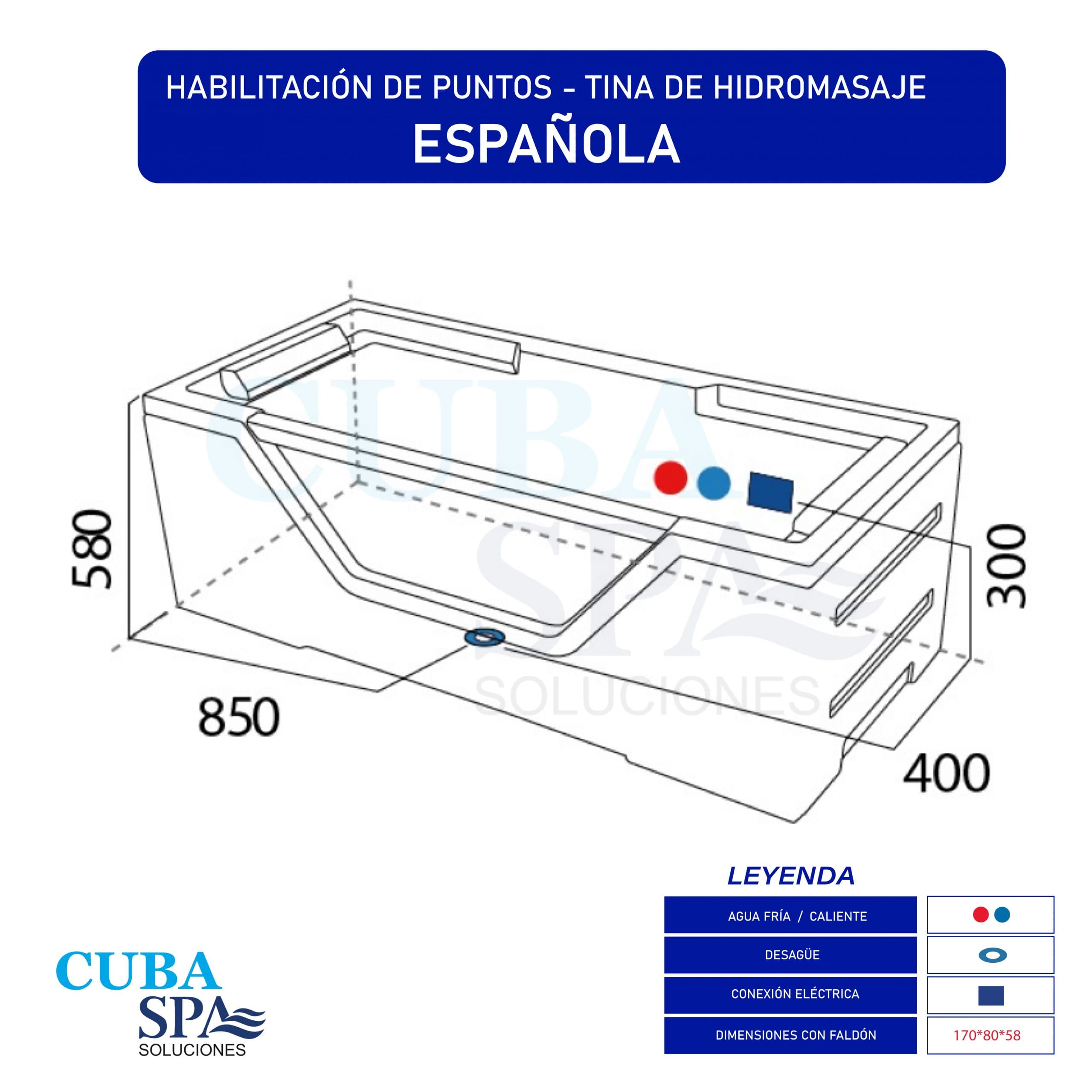 Tina Hidromasaje Rectangular - ESPAÑOLA 1.70*0.80 — imagen 7